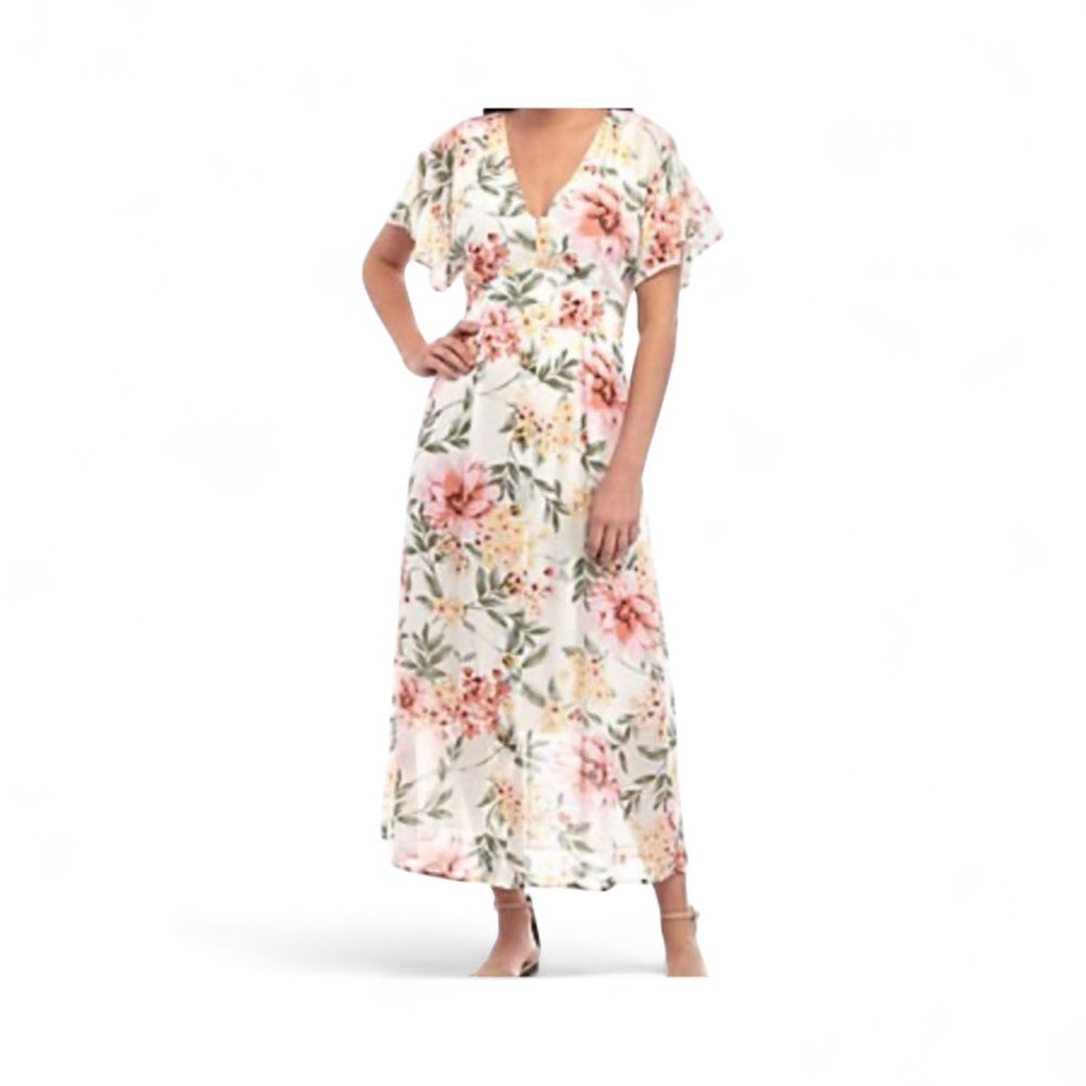 NWT‎ June & Hudson Multicolor Floral V Neck Sheath Midi Vacation Dress Size M
